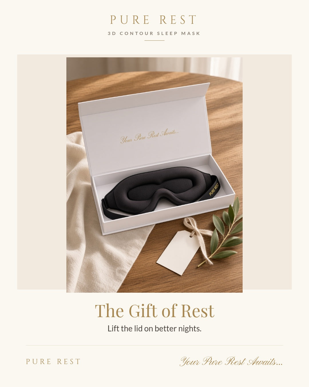 Open Pure Rest gift box with contour sleep mask